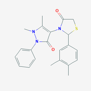 molecular formula C22H23N3O2S B494165 3-(1,5-dimethyl-3-oxo-2-phenyl-2,3-dihydro-1H-pyrazol-4-yl)-2-(3,4-dimethylphenyl)-1,3-thiazolidin-4-one 