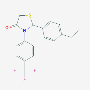 molecular formula C18H16F3NOS B494166 2-(4-Ethylphenyl)-3-[4-(trifluoromethyl)phenyl]-1,3-thiazolidin-4-one 