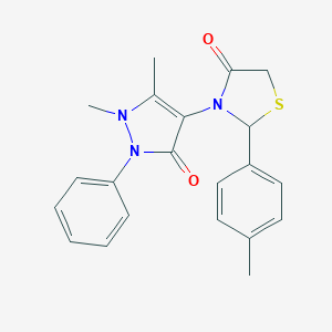 molecular formula C21H21N3O2S B494168 3-(1,5-dimethyl-3-oxo-2-phenyl-2,3-dihydro-1H-pyrazol-4-yl)-2-(4-methylphenyl)-1,3-thiazolidin-4-one 