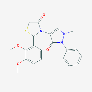 molecular formula C22H23N3O4S B494169 2-(2,3-dimethoxyphenyl)-3-(1,5-dimethyl-3-oxo-2-phenyl-2,3-dihydro-1H-pyrazol-4-yl)-1,3-thiazolidin-4-one 