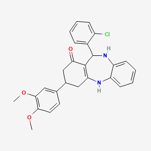 molecular formula C27H25ClN2O3 B4941696 11-(2-chlorophenyl)-3-(3,4-dimethoxyphenyl)-2,3,4,5,10,11-hexahydro-1H-dibenzo[b,e][1,4]diazepin-1-one 