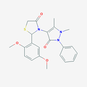 molecular formula C22H23N3O4S B494170 2-(2,5-dimethoxyphenyl)-3-(1,5-dimethyl-3-oxo-2-phenyl-2,3-dihydro-1H-pyrazol-4-yl)-1,3-thiazolidin-4-one 