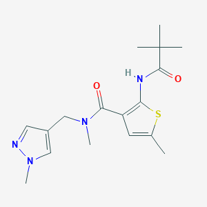 molecular formula C17H24N4O2S B4941715 2-[(2,2-dimethylpropanoyl)amino]-N,5-dimethyl-N-[(1-methyl-1H-pyrazol-4-yl)methyl]-3-thiophenecarboxamide 