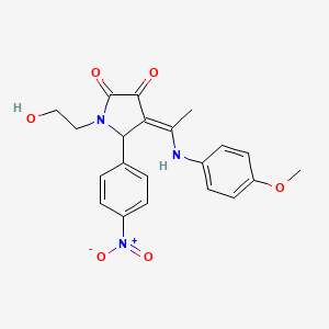 molecular formula C21H21N3O6 B4941724 1-(2-hydroxyethyl)-4-{1-[(4-methoxyphenyl)amino]ethylidene}-5-(4-nitrophenyl)-2,3-pyrrolidinedione 