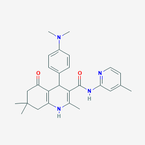 molecular formula C27H32N4O2 B4941838 4-[4-(dimethylamino)phenyl]-2,7,7-trimethyl-N-(4-methyl-2-pyridinyl)-5-oxo-1,4,5,6,7,8-hexahydro-3-quinolinecarboxamide 