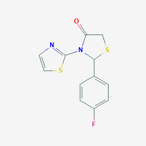 molecular formula C12H9FN2OS2 B494184 2-(4-Fluorophenyl)-3-(1,3-thiazol-2-yl)-1,3-thiazolidin-4-one 