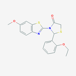 molecular formula C19H18N2O3S2 B494188 2-(2-Ethoxyphenyl)-3-(6-methoxy-1,3-benzothiazol-2-yl)-1,3-thiazolidin-4-one 