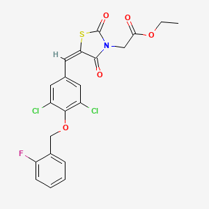 molecular formula C21H16Cl2FNO5S B4941933 ethyl (5-{3,5-dichloro-4-[(2-fluorobenzyl)oxy]benzylidene}-2,4-dioxo-1,3-thiazolidin-3-yl)acetate 