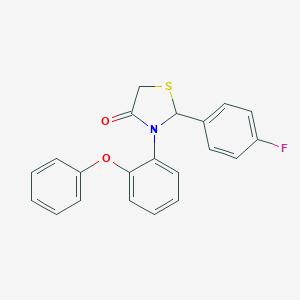 molecular formula C21H16FNO2S B494196 2-(4-Fluorophenyl)-3-(2-phenoxyphenyl)-1,3-thiazolidin-4-one 