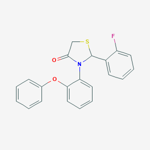 molecular formula C21H16FNO2S B494197 2-(2-Fluorophenyl)-3-(2-phenoxyphenyl)-1,3-thiazolidin-4-one 