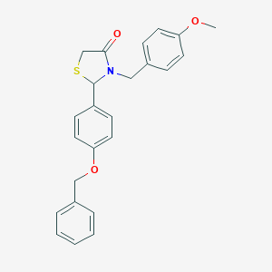 molecular formula C24H23NO3S B494202 2-[4-(Benzyloxy)phenyl]-3-(4-methoxybenzyl)-1,3-thiazolidin-4-one 