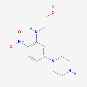 molecular formula C12H18N4O3 B4942030 2-{[2-nitro-5-(1-piperazinyl)phenyl]amino}ethanol 
