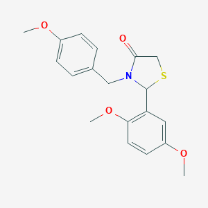 molecular formula C19H21NO4S B494206 2-(2,5-Dimethoxyphenyl)-3-(4-methoxybenzyl)-1,3-thiazolidin-4-one 
