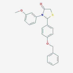 molecular formula C23H21NO3S B494212 2-[4-(Benzyloxy)phenyl]-3-(3-methoxyphenyl)-1,3-thiazolidin-4-one 