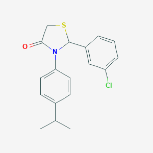 molecular formula C18H18ClNOS B494220 2-(3-Chlorophenyl)-3-(4-isopropylphenyl)-1,3-thiazolidin-4-one 