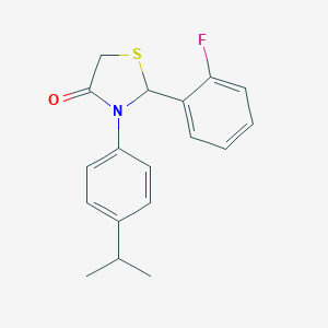 molecular formula C18H18FNOS B494222 2-(2-Fluorophenyl)-3-(4-isopropylphenyl)-1,3-thiazolidin-4-one 