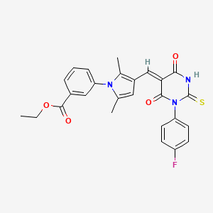molecular formula C26H22FN3O4S B4942260 ethyl 3-(3-{[1-(4-fluorophenyl)-4,6-dioxo-2-thioxotetrahydro-5(2H)-pyrimidinylidene]methyl}-2,5-dimethyl-1H-pyrrol-1-yl)benzoate 