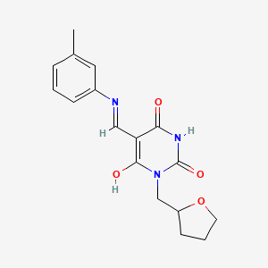 molecular formula C17H19N3O4 B4942774 5-{[(3-methylphenyl)amino]methylene}-1-(tetrahydro-2-furanylmethyl)-2,4,6(1H,3H,5H)-pyrimidinetrione 