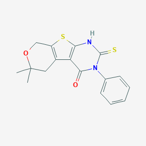 molecular formula C17H16N2O2S2 B494295 6,6-dimethyl-3-phenyl-2-sulfanyl-3,5,6,8-tetrahydro-4H-pyrano[4',3':4,5]thieno[2,3-d]pyrimidin-4-one CAS No. 294195-78-1