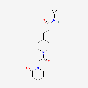 molecular formula C18H29N3O3 B4942977 N-cyclopropyl-3-{1-[(2-oxo-1-piperidinyl)acetyl]-4-piperidinyl}propanamide 