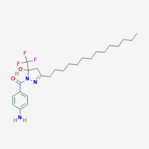 molecular formula C25H38F3N3O2 B494314 1-(4-aminobenzoyl)-3-tetradecyl-5-(trifluoromethyl)-4,5-dihydro-1H-pyrazol-5-ol 