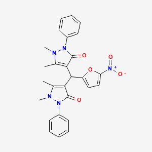 molecular formula C27H25N5O5 B4943193 4,4'-[(5-nitro-2-furyl)methylene]bis(1,5-dimethyl-2-phenyl-1,2-dihydro-3H-pyrazol-3-one) 