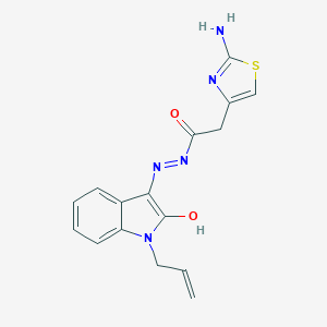 molecular formula C16H15N5O2S B494323 N'-(1-allyl-2-oxo-1,2-dihydro-3H-indol-3-ylidene)-2-(2-amino-1,3-thiazol-4-yl)acetohydrazide 