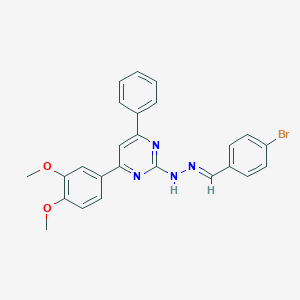 molecular formula C25H21BrN4O2 B494329 4-Bromobenzaldehyde [4-(3,4-dimethoxyphenyl)-6-phenyl-2-pyrimidinyl]hydrazone 