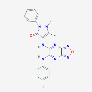 molecular formula C21H17IN8O2 B494332 4-{[6-(4-iodoanilino)[1,2,5]oxadiazolo[3,4-b]pyrazin-5-yl]amino}-1,5-dimethyl-2-phenyl-1,2-dihydro-3H-pyrazol-3-one 