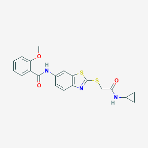 molecular formula C20H19N3O3S2 B494334 N-(2-{[2-(cyclopropylamino)-2-oxoethyl]sulfanyl}-1,3-benzothiazol-6-yl)-2-methoxybenzamide 