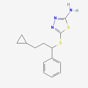molecular formula C14H17N3S2 B4943382 5-[(3-cyclopropyl-1-phenylpropyl)thio]-1,3,4-thiadiazol-2-amine 