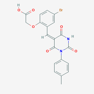 molecular formula C20H15BrN2O6 B4943433 (4-bromo-2-{[1-(4-methylphenyl)-2,4,6-trioxotetrahydro-5(2H)-pyrimidinylidene]methyl}phenoxy)acetic acid 