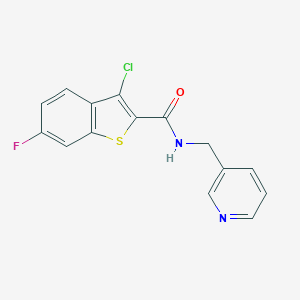 molecular formula C15H10ClFN2OS B494344 3-chloro-6-fluoro-N-(pyridin-3-ylmethyl)-1-benzothiophene-2-carboxamide 