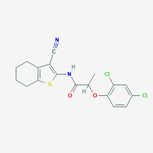 molecular formula C18H16Cl2N2O2S B494361 N-(3-cyano-4,5,6,7-tetrahydro-1-benzothiophen-2-yl)-2-(2,4-dichlorophenoxy)propanamide 
