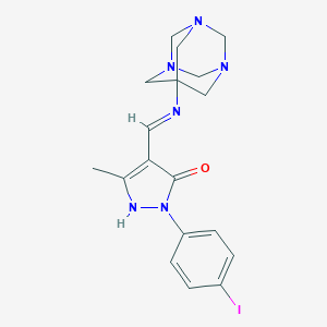molecular formula C18H21IN6O B494368 (4E)-2-(4-iodophenyl)-5-methyl-4-[(1,3,5-triazatricyclo[3.3.1.1~3,7~]dec-7-ylamino)methylidene]-2,4-dihydro-3H-pyrazol-3-one 
