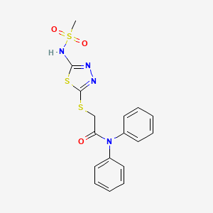 molecular formula C17H16N4O3S3 B4943739 2-({5-[(methylsulfonyl)amino]-1,3,4-thiadiazol-2-yl}thio)-N,N-diphenylacetamide 