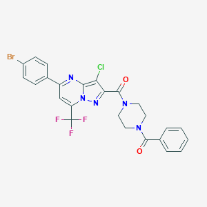 molecular formula C25H18BrClF3N5O2 B494403 2-[(4-Benzoyl-1-piperazinyl)carbonyl]-5-(4-bromophenyl)-3-chloro-7-(trifluoromethyl)pyrazolo[1,5-a]pyrimidine 
