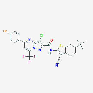 molecular formula C27H22BrClF3N5OS B494410 5-(4-bromophenyl)-N-(6-tert-butyl-3-cyano-4,5,6,7-tetrahydro-1-benzothien-2-yl)-3-chloro-7-(trifluoromethyl)pyrazolo[1,5-a]pyrimidine-2-carboxamide 