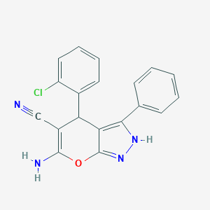 molecular formula C19H13ClN4O B494416 6-Amino-4-(2-chlorophenyl)-3-phenyl-2,4-dihydropyrano[2,3-c]pyrazole-5-carbonitrile CAS No. 315246-28-7