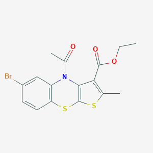 molecular formula C16H14BrNO3S2 B494429 ethyl 4-acetyl-6-bromo-2-methyl-4H-thieno[2,3-b][1,4]benzothiazine-3-carboxylate 