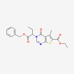 molecular formula C21H22N2O5S B4944299 ethyl 3-{1-[(benzyloxy)carbonyl]propyl}-5-methyl-4-oxo-3,4-dihydrothieno[2,3-d]pyrimidine-6-carboxylate 