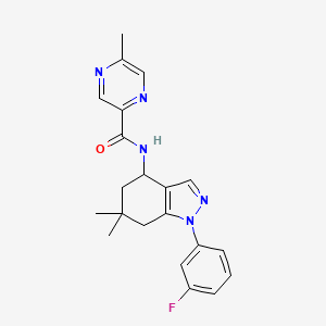 molecular formula C21H22FN5O B4944371 N-[1-(3-fluorophenyl)-6,6-dimethyl-4,5,6,7-tetrahydro-1H-indazol-4-yl]-5-methyl-2-pyrazinecarboxamide 