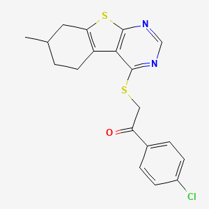 molecular formula C19H17ClN2OS2 B4944444 1-(4-chlorophenyl)-2-[(7-methyl-5,6,7,8-tetrahydro[1]benzothieno[2,3-d]pyrimidin-4-yl)thio]ethanone 