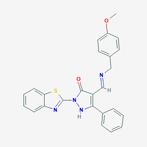 molecular formula C25H20N4O2S B494462 1-(1,3-benzothiazol-2-yl)-4-{(E)-[(4-methoxybenzyl)imino]methyl}-3-phenyl-1H-pyrazol-5-ol CAS No. 354543-07-0