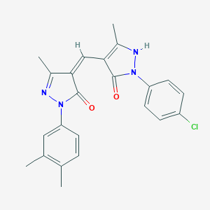molecular formula C23H21ClN4O2 B494465 (4Z)-4-[[2-(4-chlorophenyl)-5-methyl-3-oxo-1H-pyrazol-4-yl]methylidene]-2-(3,4-dimethylphenyl)-5-methylpyrazol-3-one 