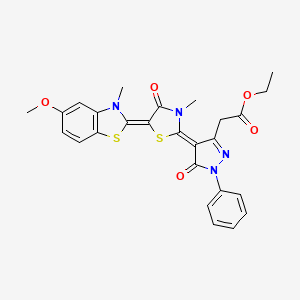 ethyl {4-[5-(5-methoxy-3-methyl-1,3-benzothiazol-2(3H)-ylidene)-3-methyl-4-oxo-1,3-thiazolidin-2-ylidene]-5-oxo-1-phenyl-4,5-dihydro-1H-pyrazol-3-yl}acetate