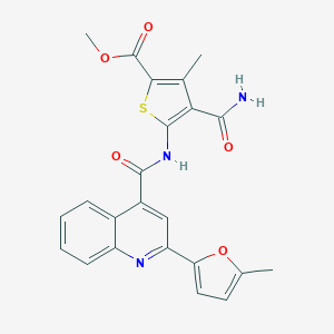 molecular formula C23H19N3O5S B494474 METHYL 4-CARBAMOYL-3-METHYL-5-[2-(5-METHYLFURAN-2-YL)QUINOLINE-4-AMIDO]THIOPHENE-2-CARBOXYLATE 