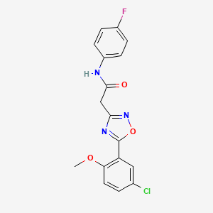 molecular formula C17H13ClFN3O3 B4944776 2-[5-(5-chloro-2-methoxyphenyl)-1,2,4-oxadiazol-3-yl]-N-(4-fluorophenyl)acetamide 