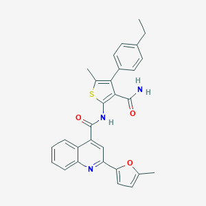 molecular formula C29H25N3O3S B494485 N-[3-carbamoyl-4-(4-ethylphenyl)-5-methylthiophen-2-yl]-2-(5-methylfuran-2-yl)quinoline-4-carboxamide 