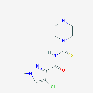 molecular formula C11H16ClN5OS B494488 4-chloro-1-methyl-N-[(4-methyl-1-piperazinyl)carbothioyl]-1H-pyrazole-3-carboxamide 